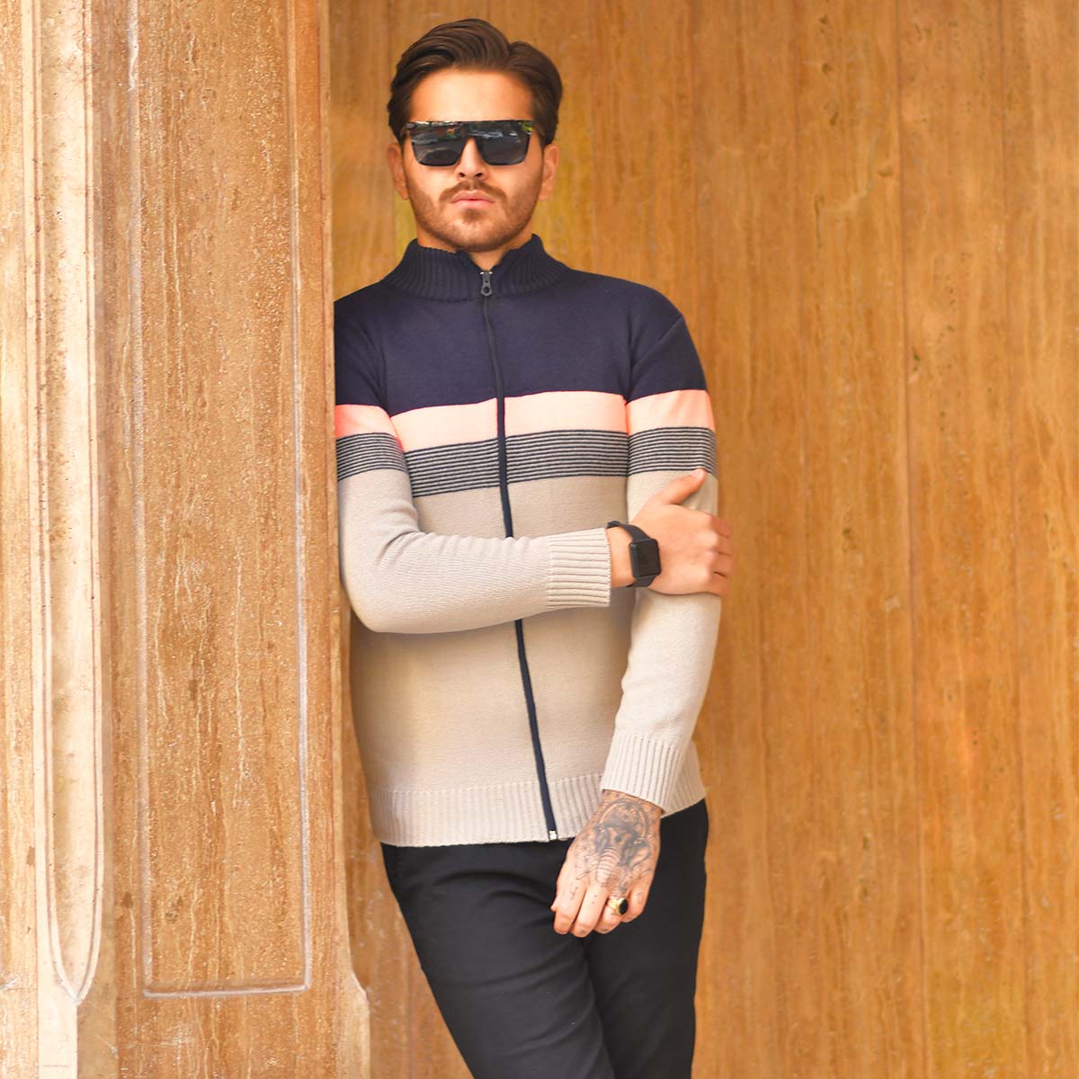 سوئیشرت بافت مردانه مدل Brenda رنگ سرمه ای طوسی