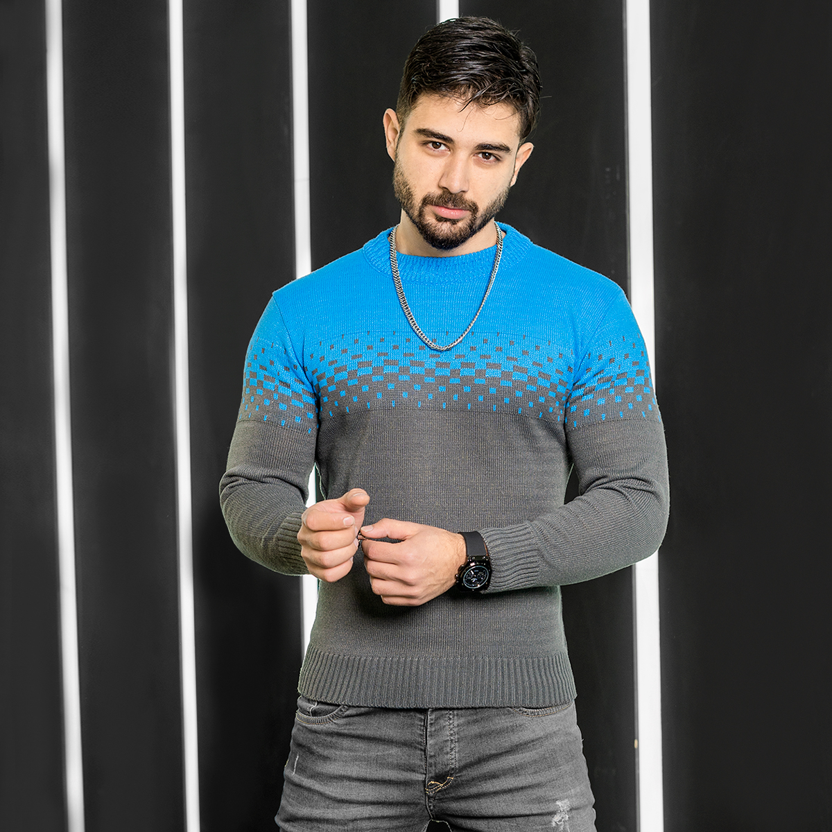 پلیور مشکی آبی مردانه مدلShatel