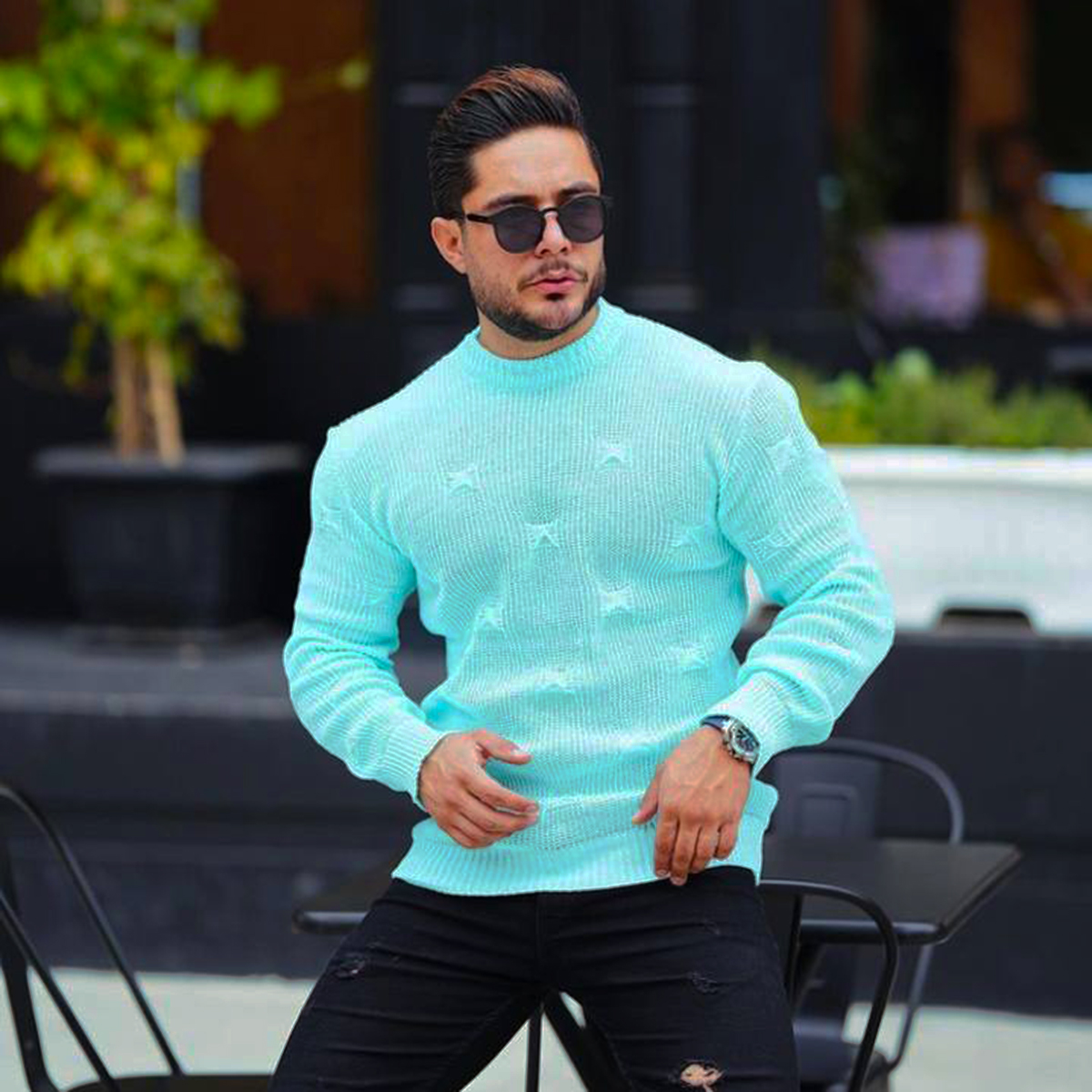 پلیور زاپ دار فیروزه ای مردانه مدلDeta